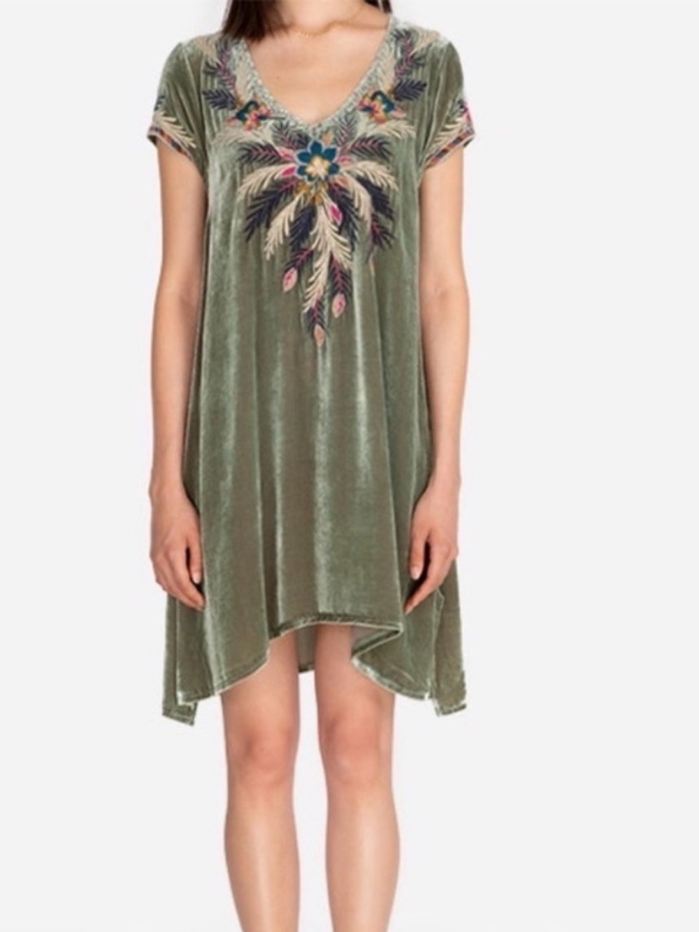 NWT Johnny Was CARMELLA VELVET DRAPE TUNIC DRESS Embroidered Short Sleeve Sz XL